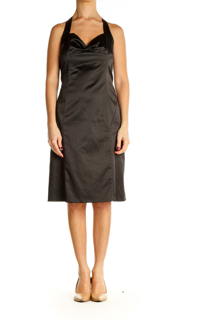 Black Solid Cocktail Sheath Dress