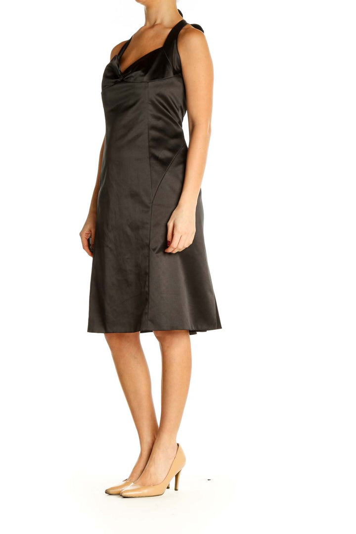 Black Solid Cocktail Sheath Dress