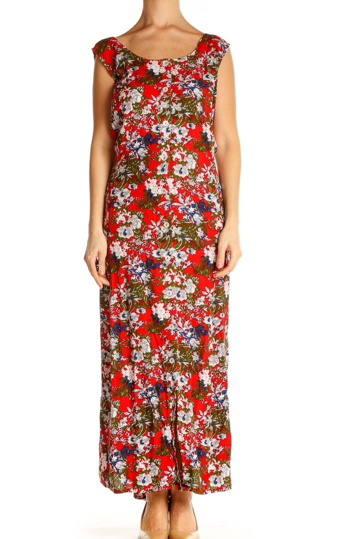 Red Floral Print Day Column Dress