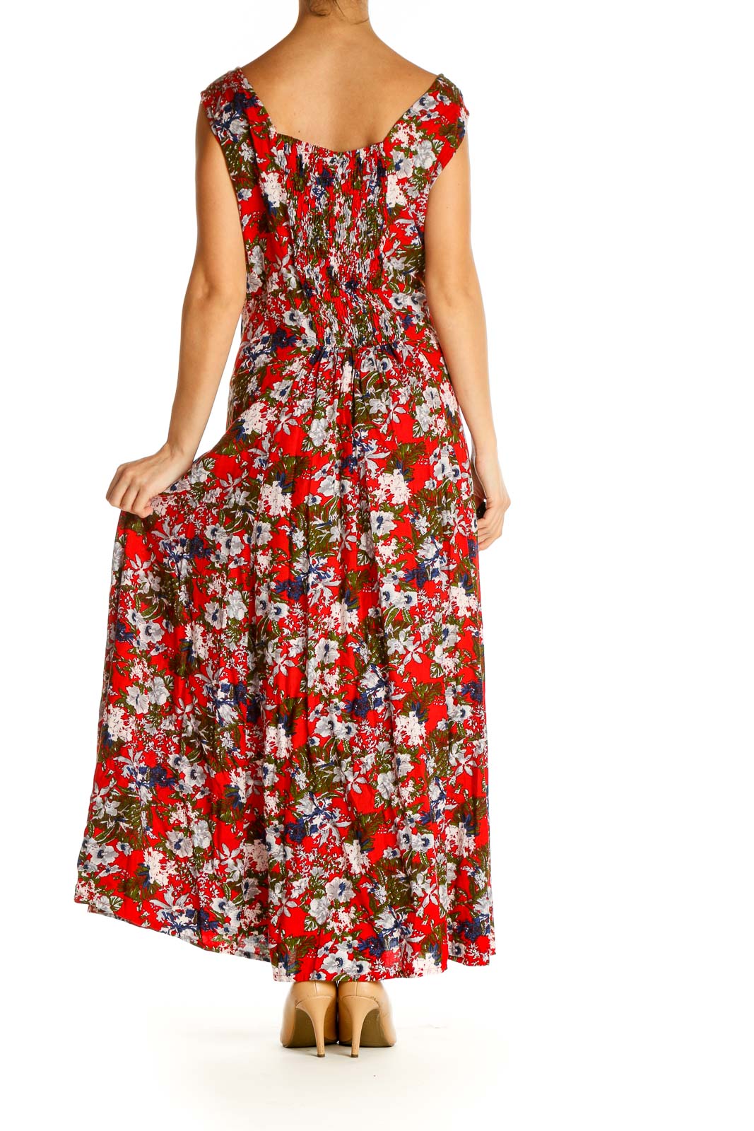 Red Floral Print Day Column Dress