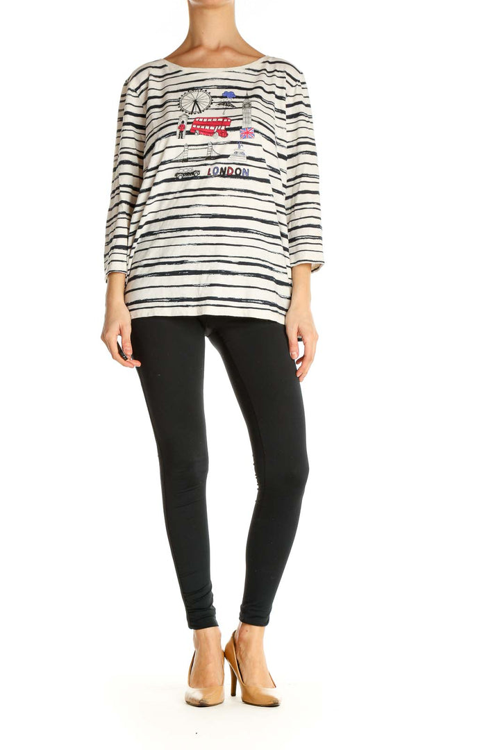 Beige Striped All Day Wear T-Shirt