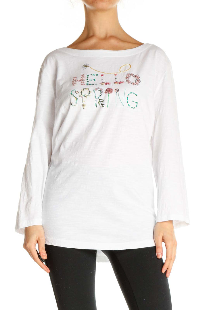 White Graphic Print All Day Wear Sweater