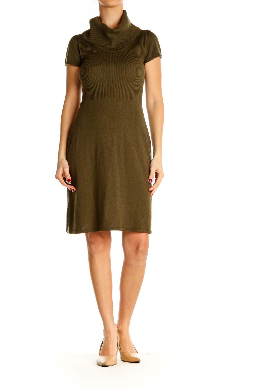 Brown Solid Classic Sheath Dress