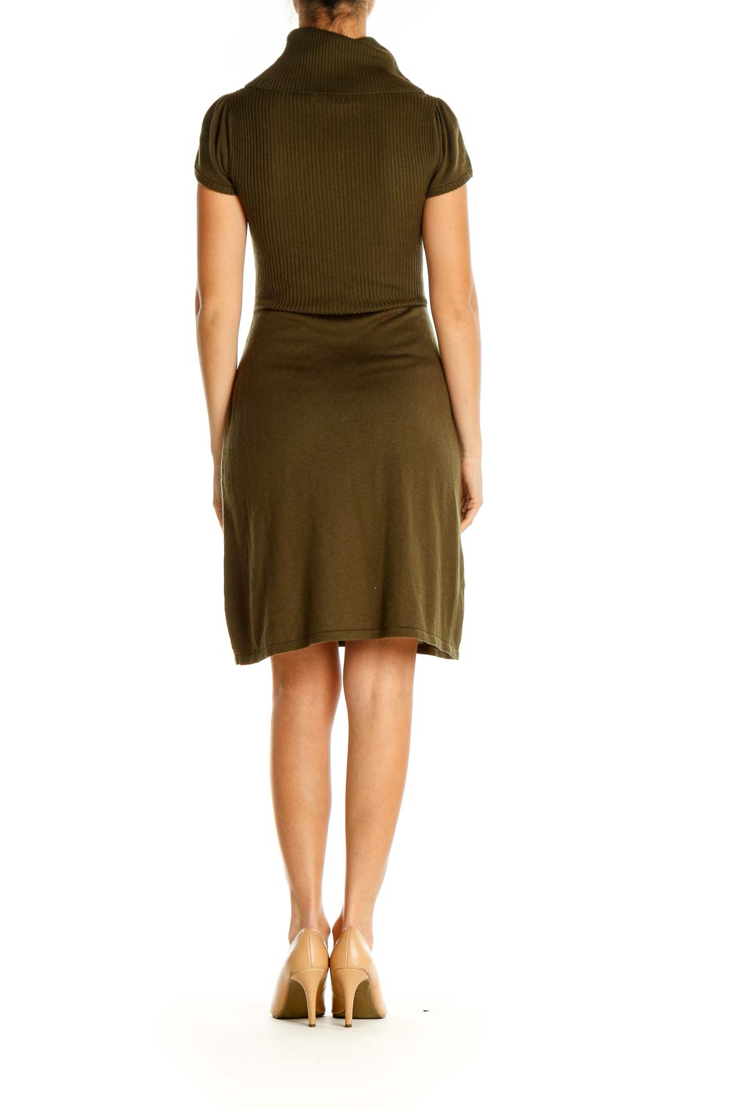 Brown Solid Classic Sheath Dress