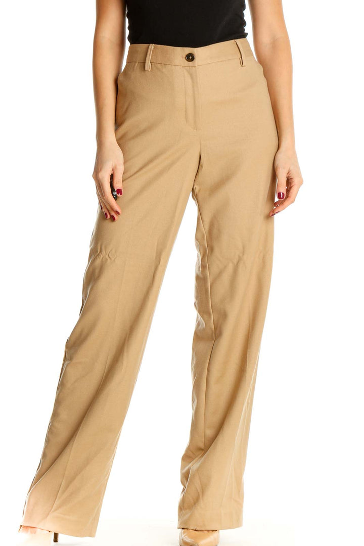 Beige Printed All Day Wear Trousers