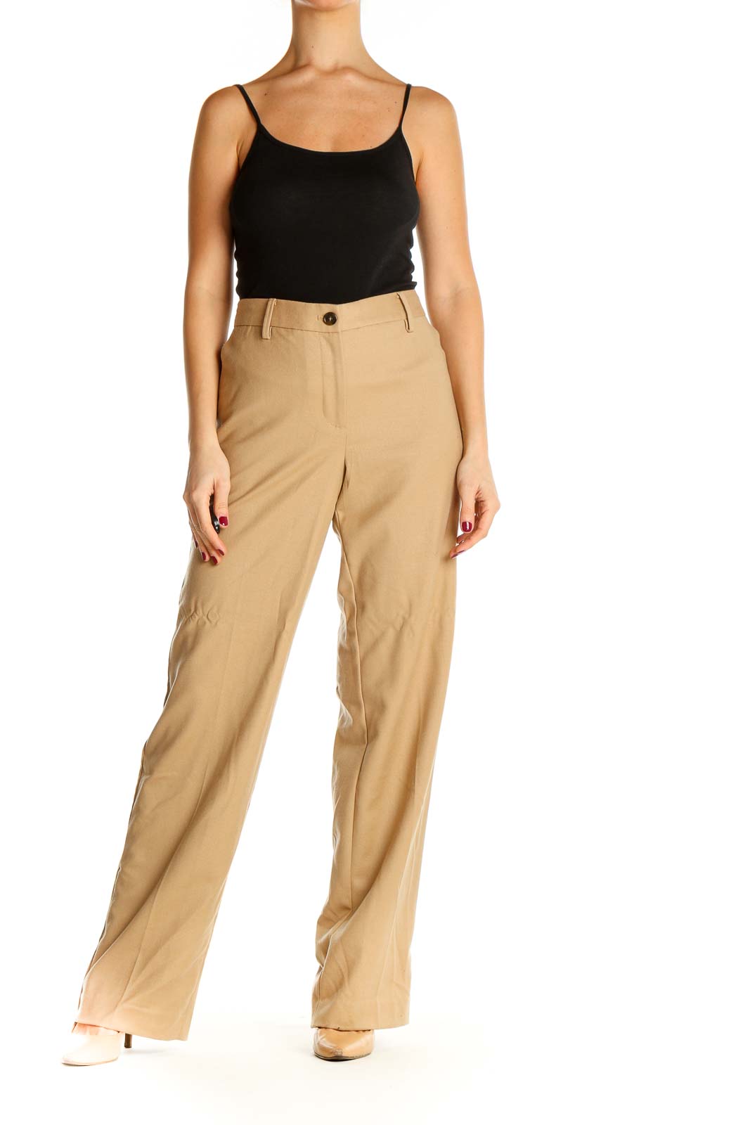 Beige Printed All Day Wear Trousers