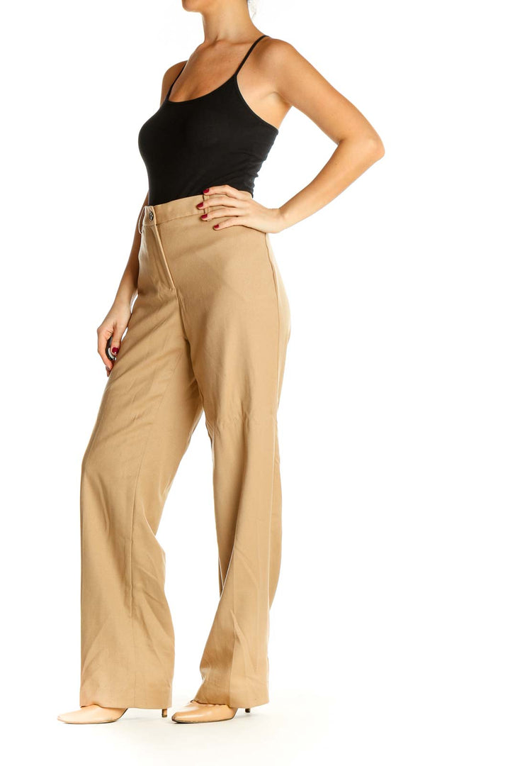 Beige Printed All Day Wear Trousers