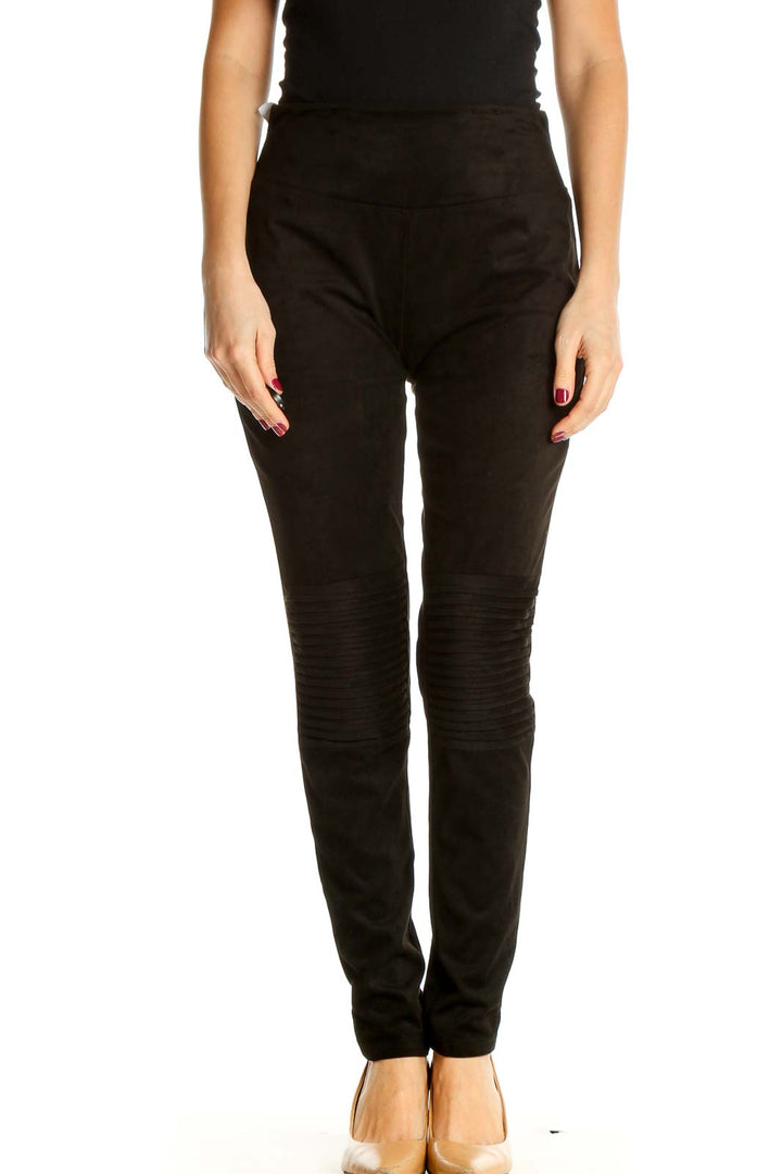 Black Solid Casual Leggings