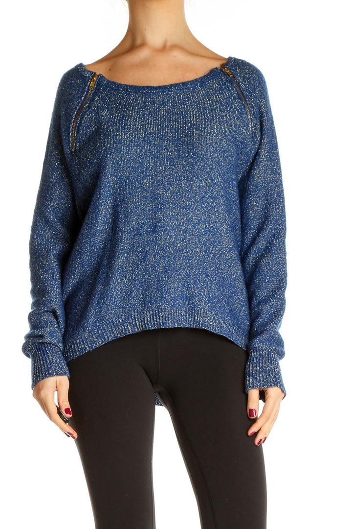 Blue Textured All Day Wear Sweater