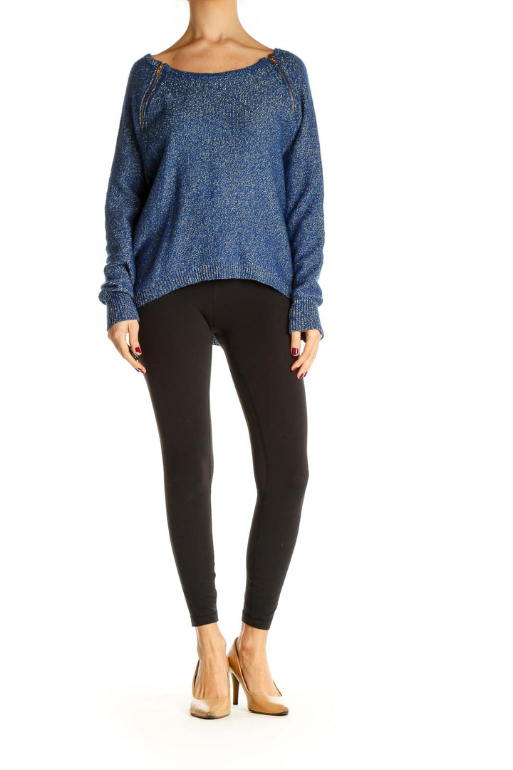 Blue Textured All Day Wear Sweater