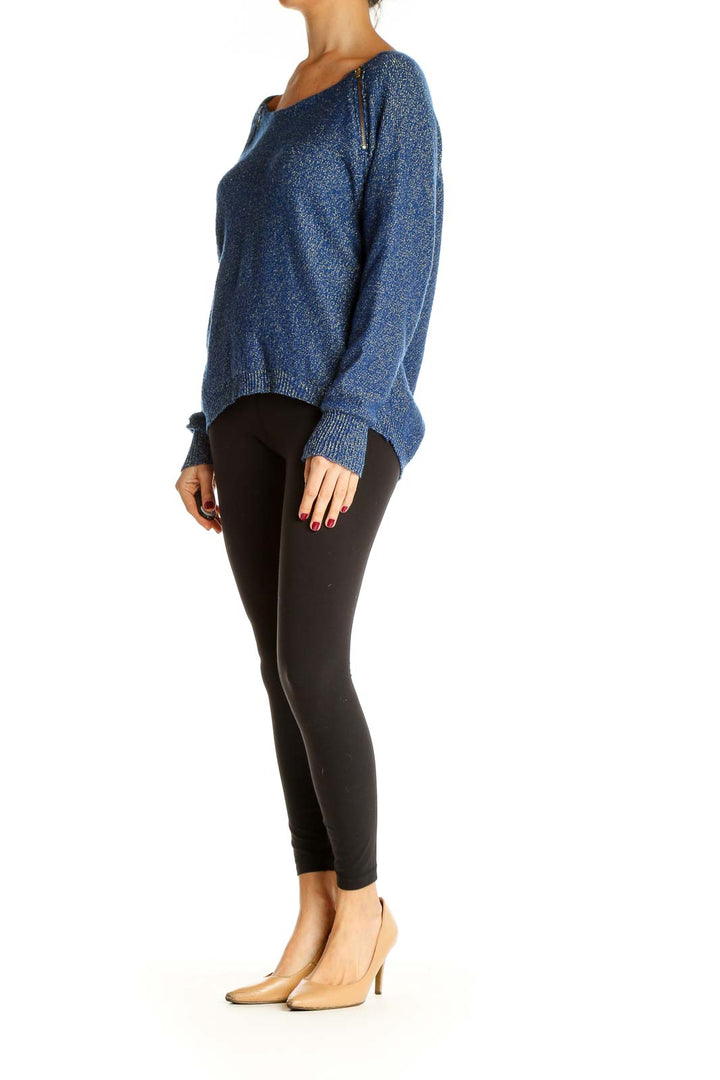 Blue Textured All Day Wear Sweater