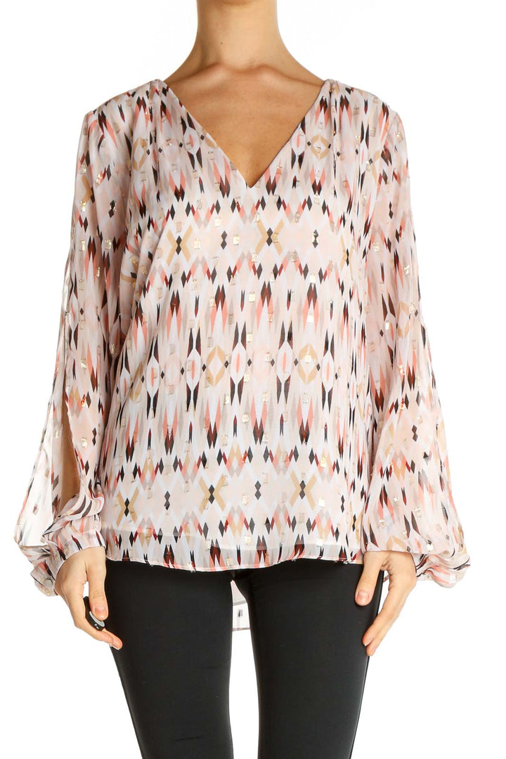 Beige Printed Retro Blouse