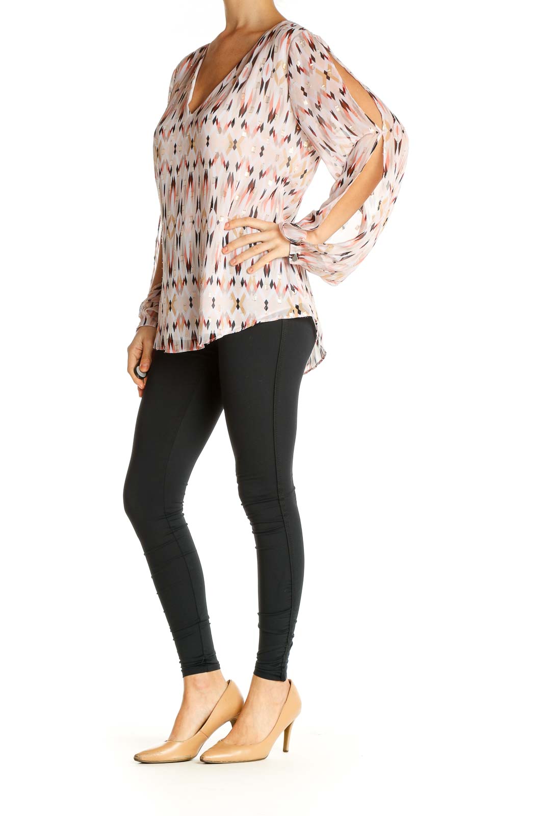 Beige Printed Retro Blouse