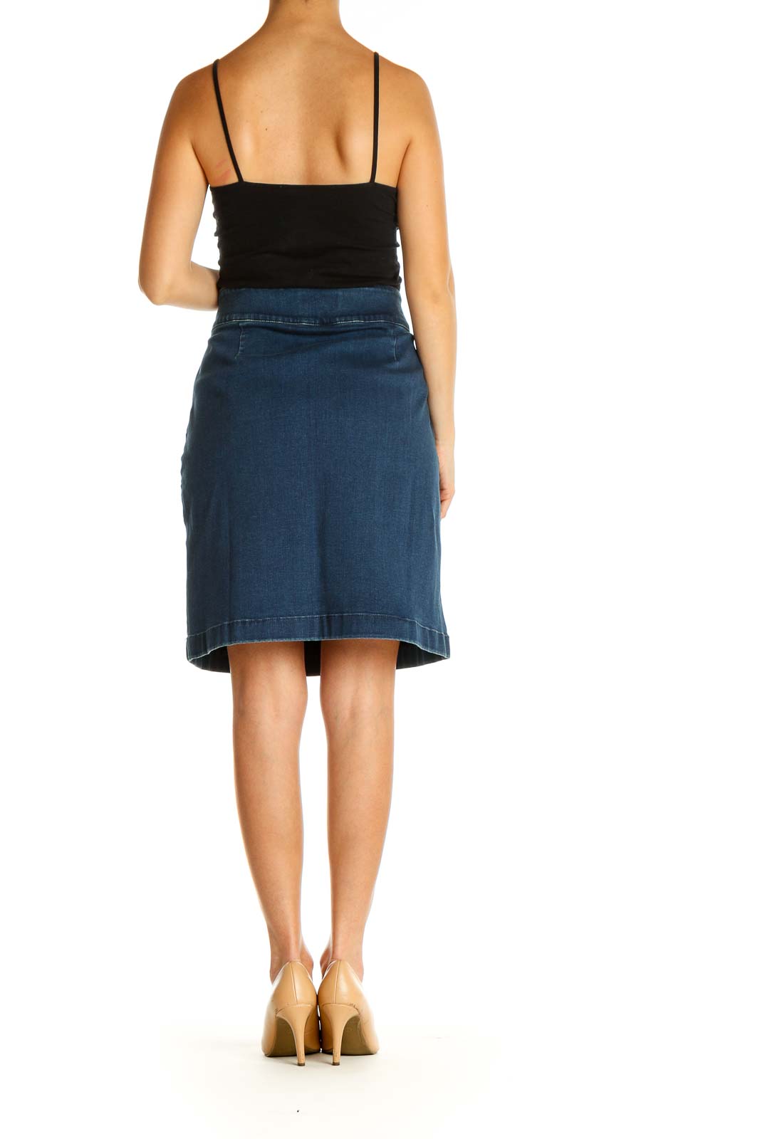 Blue Textured Classic A-Line Skirt