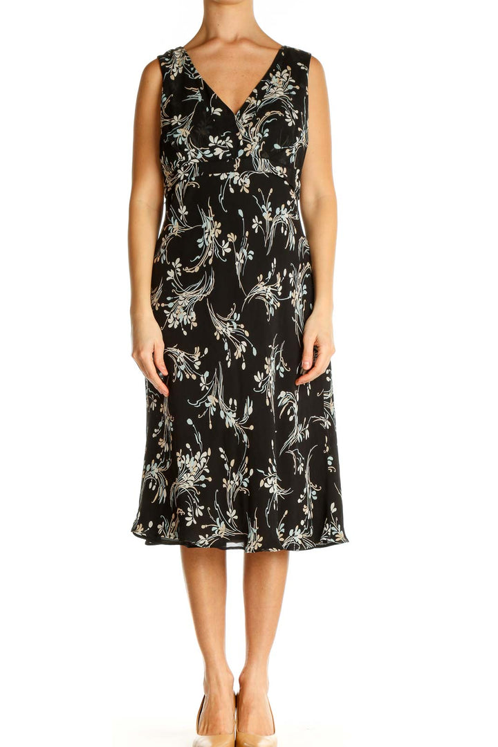 Black Floral Print Fit & Flare Dress