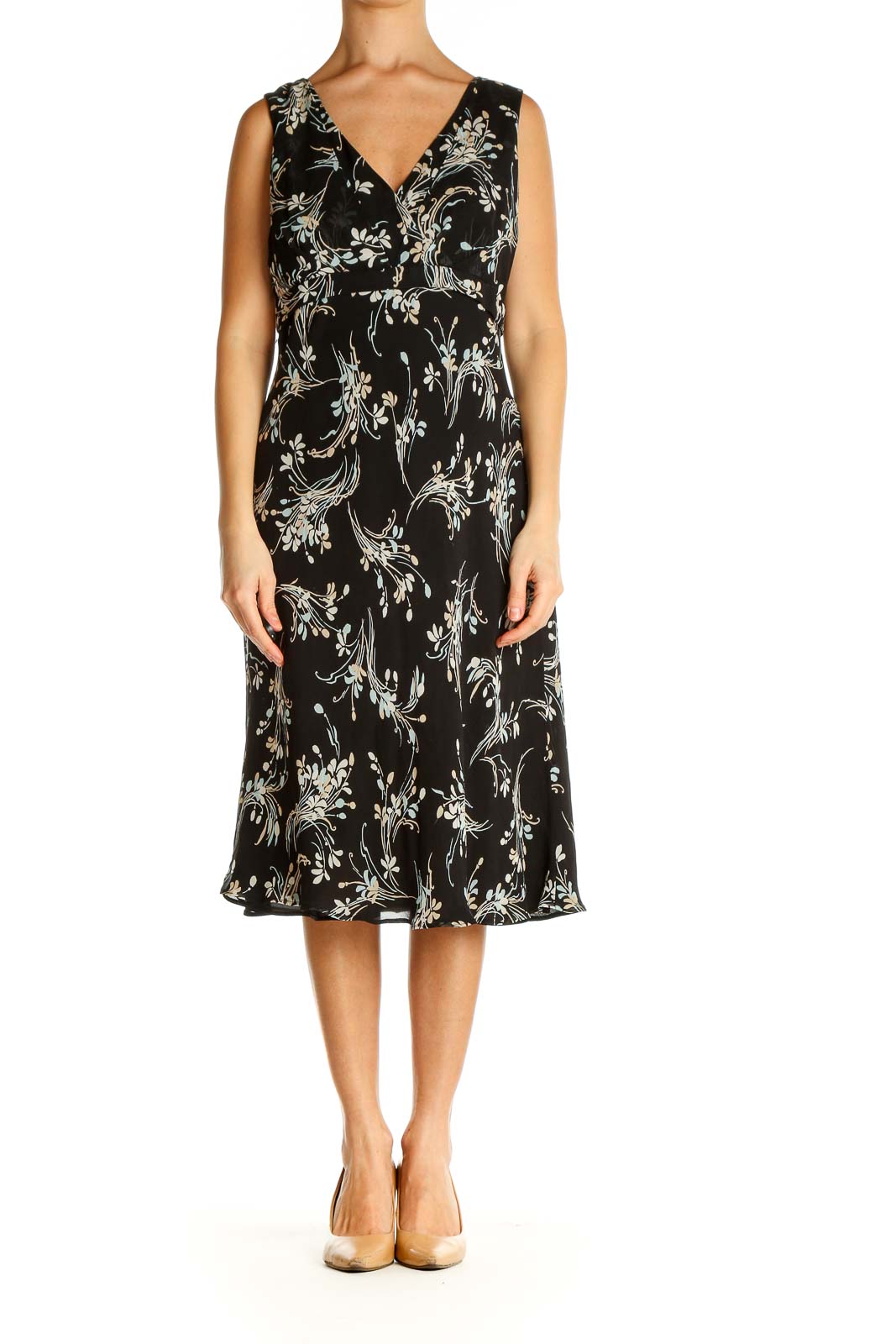 Black Floral Print Fit & Flare Dress