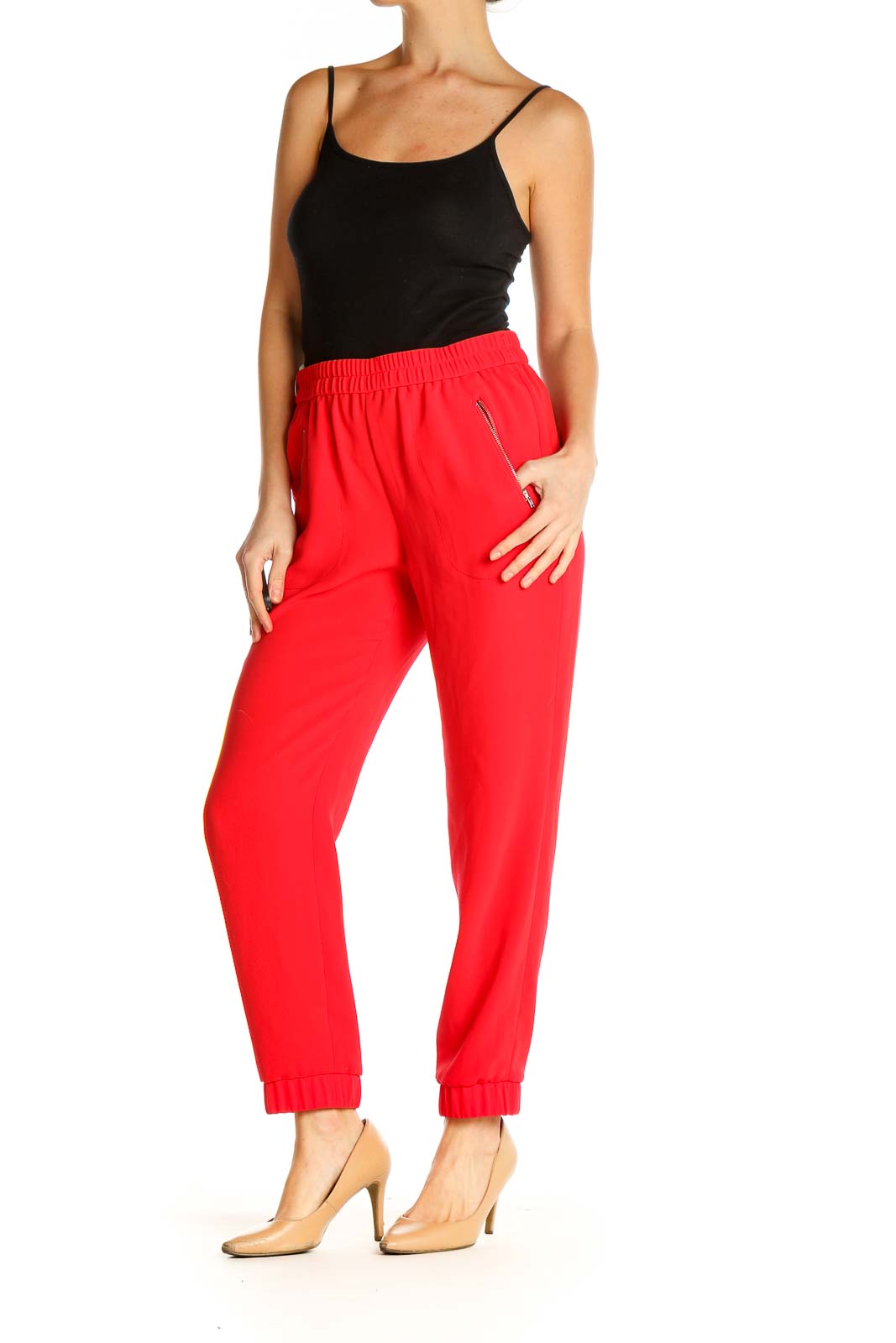 Red Solid Casual Trousers