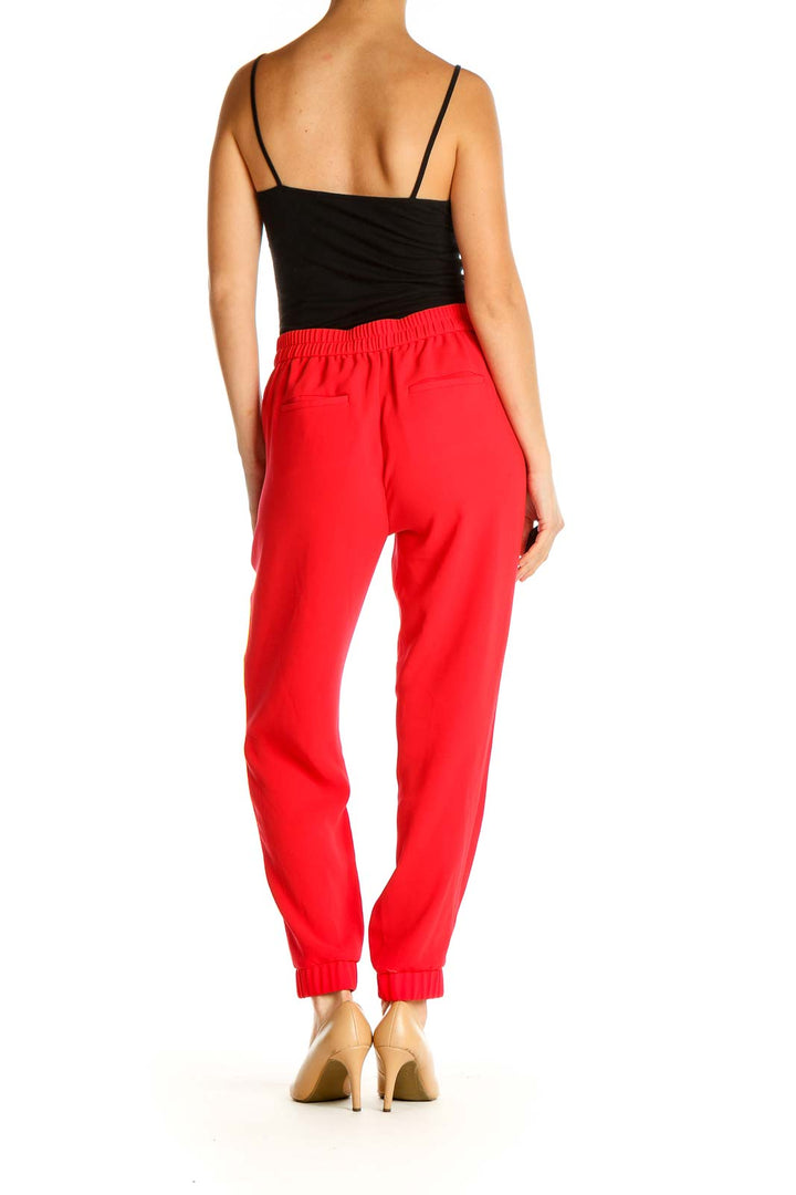 Red Solid Casual Trousers