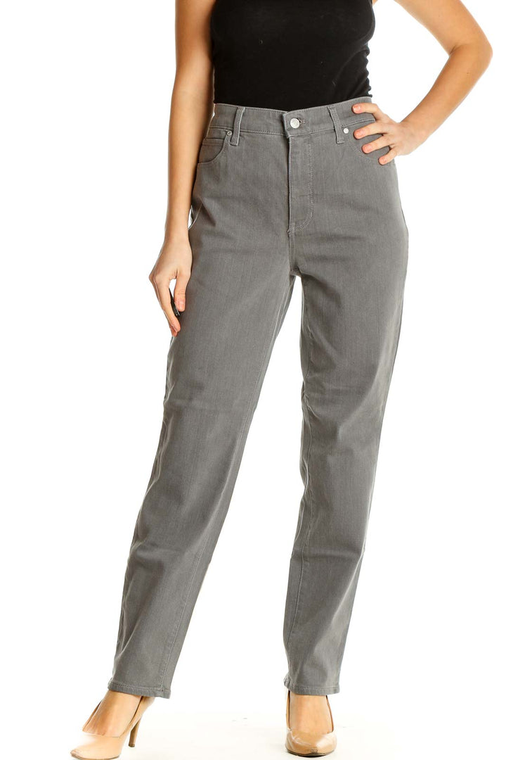 Gray Solid Casual Trousers