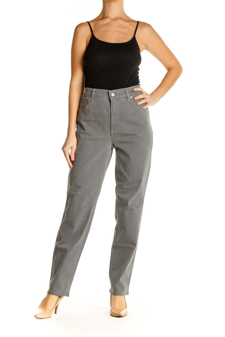 Gray Solid Casual Trousers