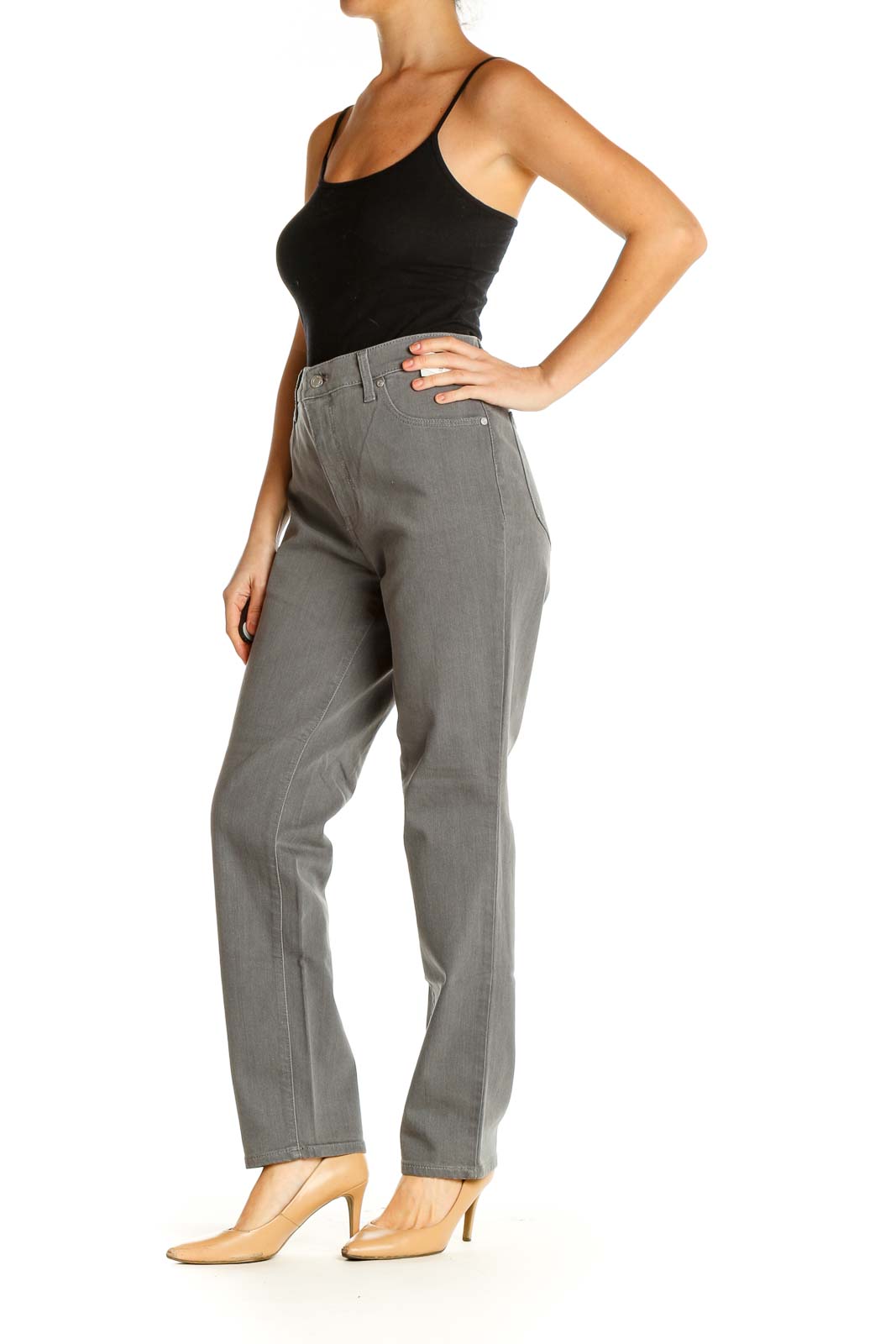 Gray Solid Casual Trousers