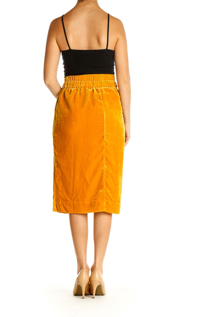 Orange Textured Casual Flared Skirt