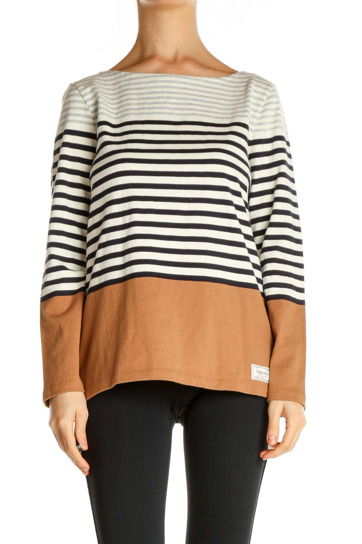 Beige Striped All Day Wear Sweater