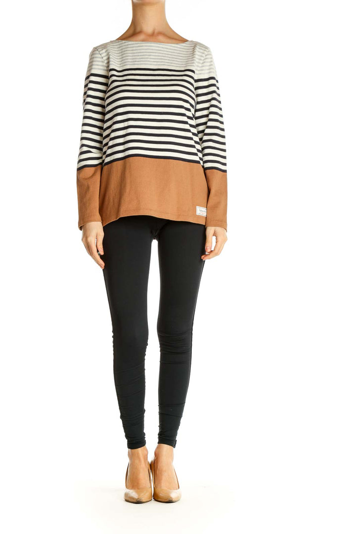 Beige Striped All Day Wear Sweater