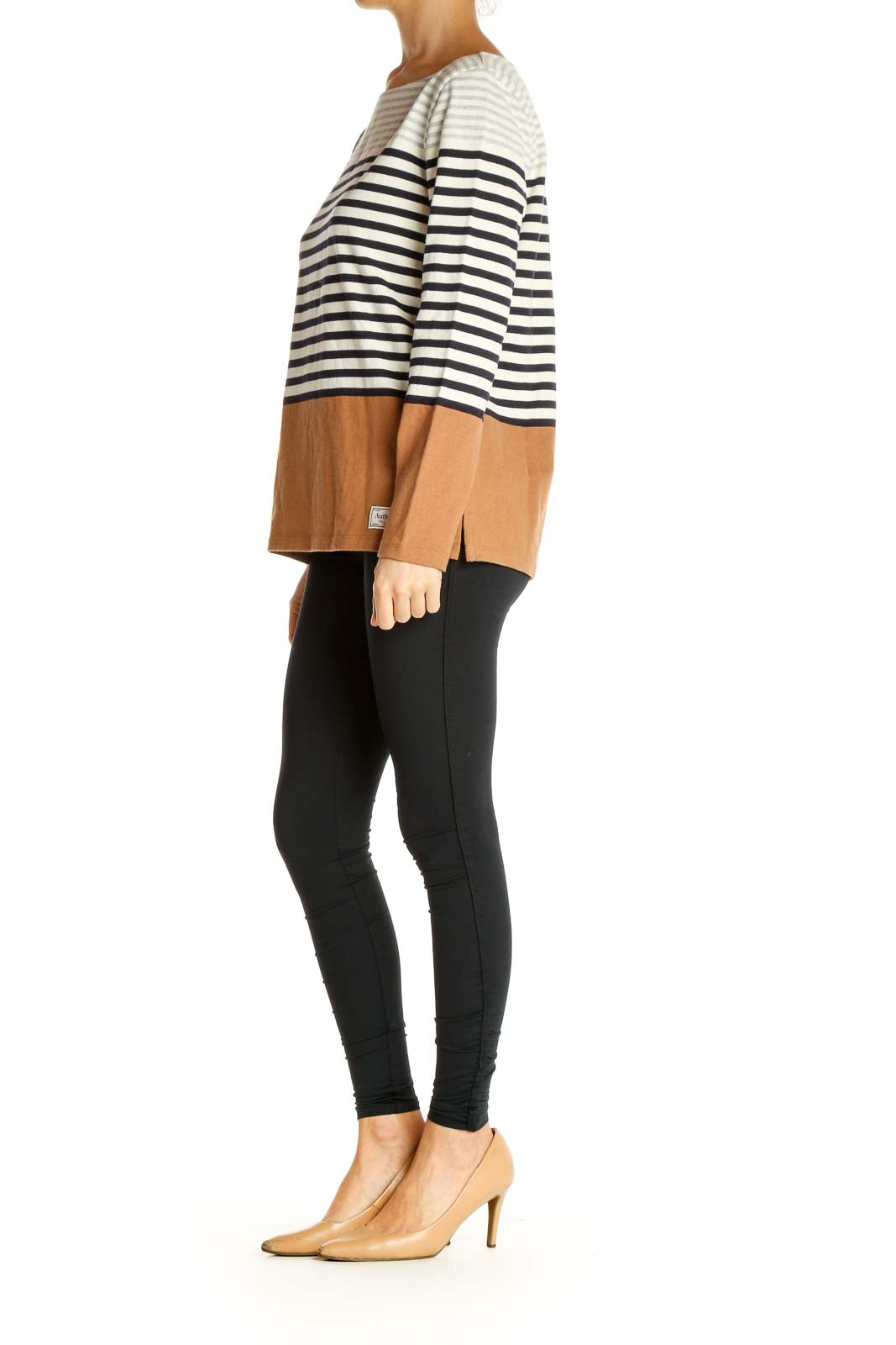 Beige Striped All Day Wear Sweater