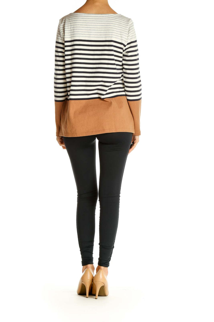 Beige Striped All Day Wear Sweater