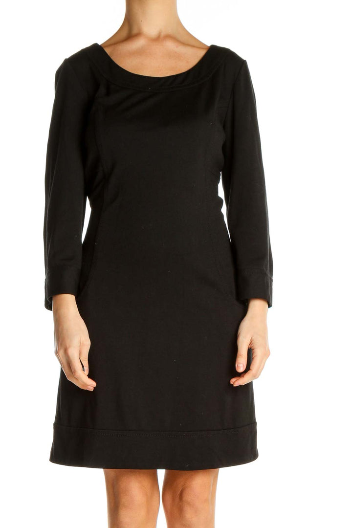 Black Solid Day Sheath Dress