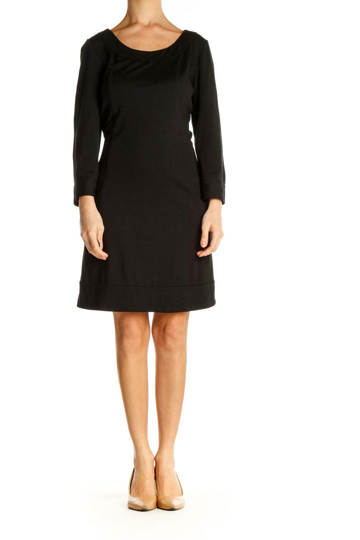 Black Solid Day Sheath Dress