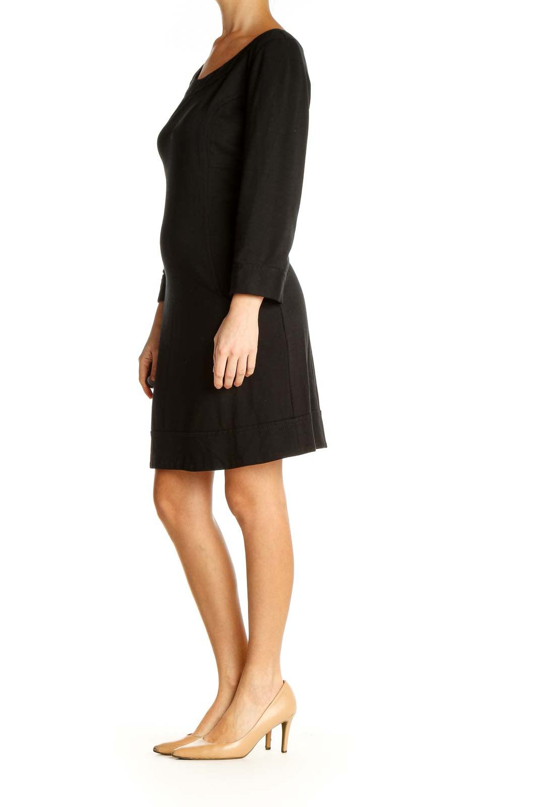 Black Solid Day Sheath Dress