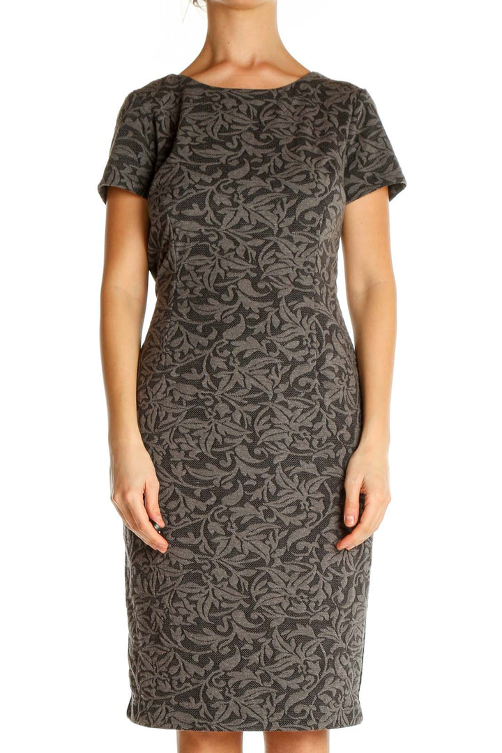 Gray Textured Classic Sheath Dress