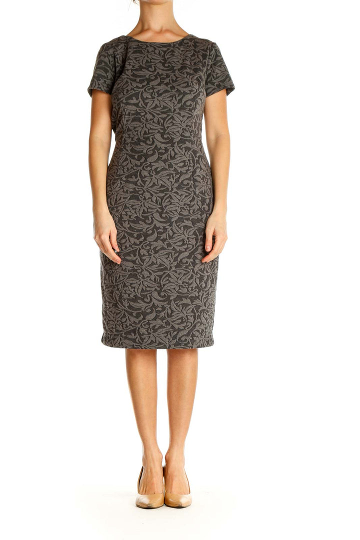 Gray Textured Classic Sheath Dress