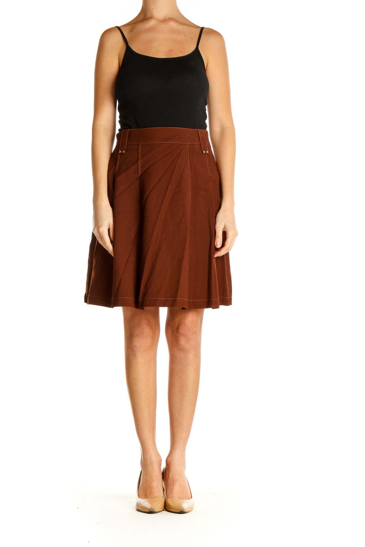 Brown Solid Brunch Flared Skirt