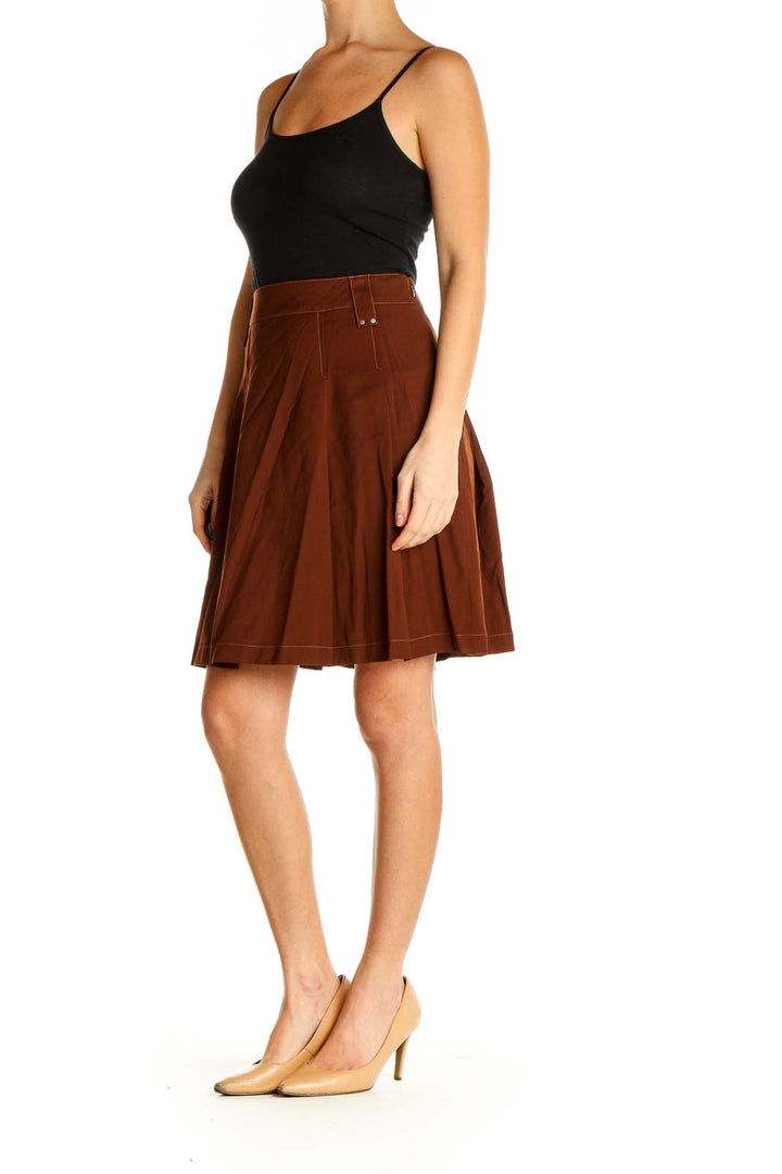 Brown Solid Brunch Flared Skirt