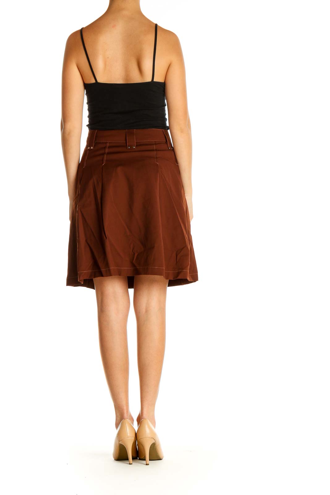 Brown Solid Brunch Flared Skirt