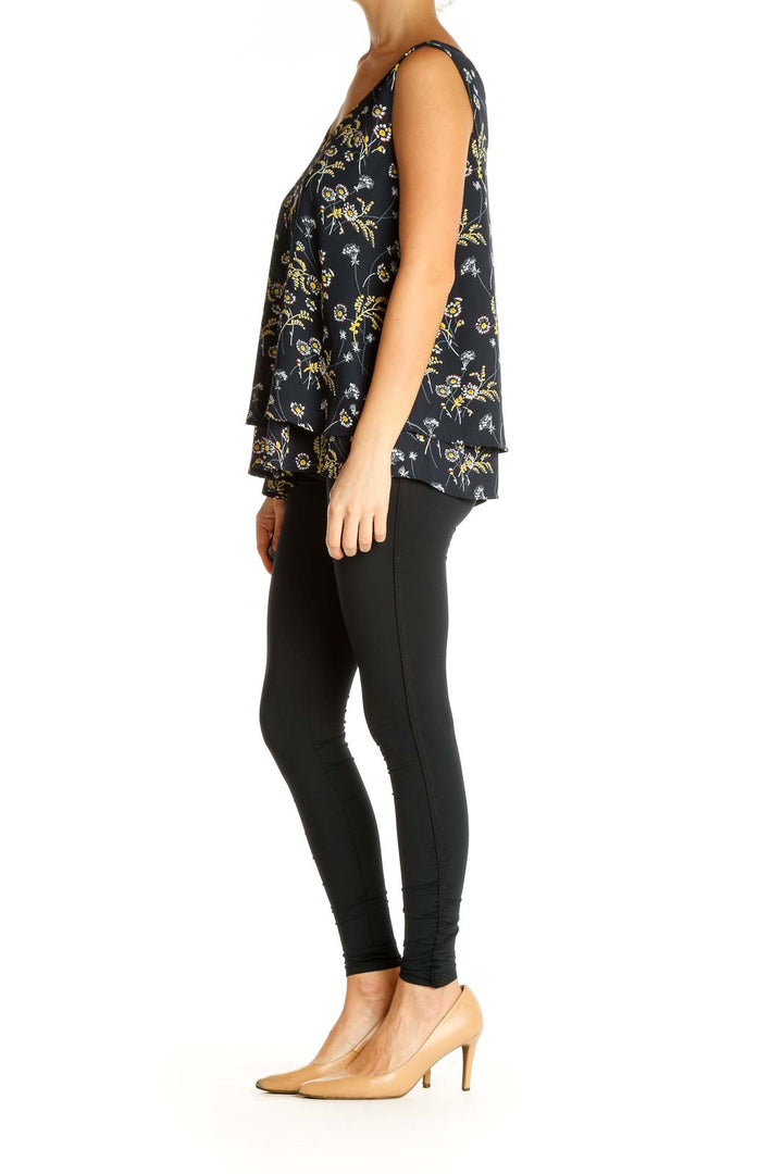 Black Floral Print Holiday Blouse