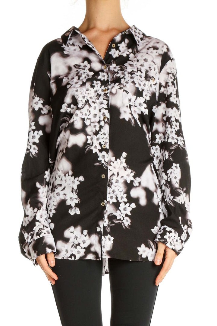 Black Floral Print Bohemian Shirt