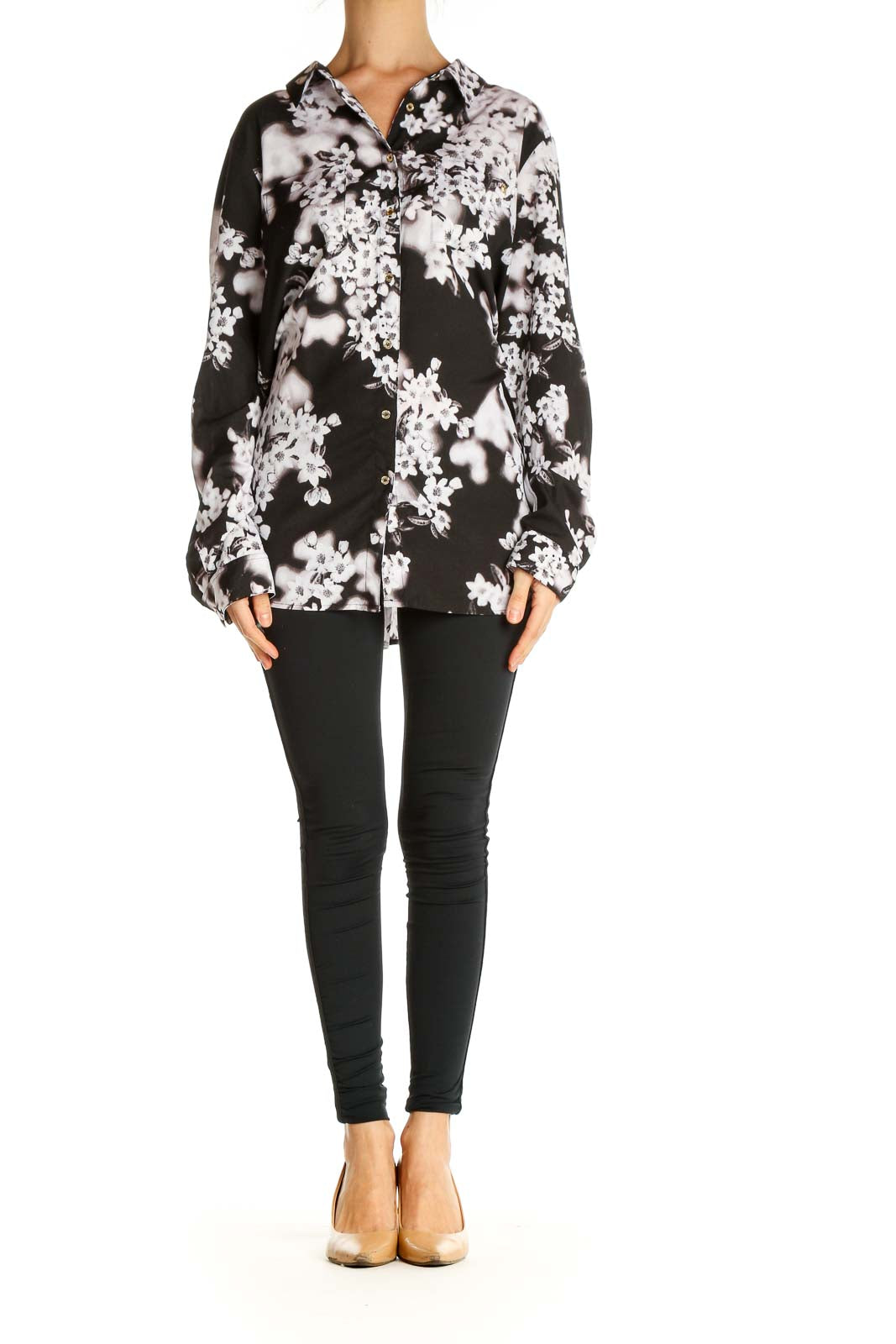 Black Floral Print Bohemian Shirt