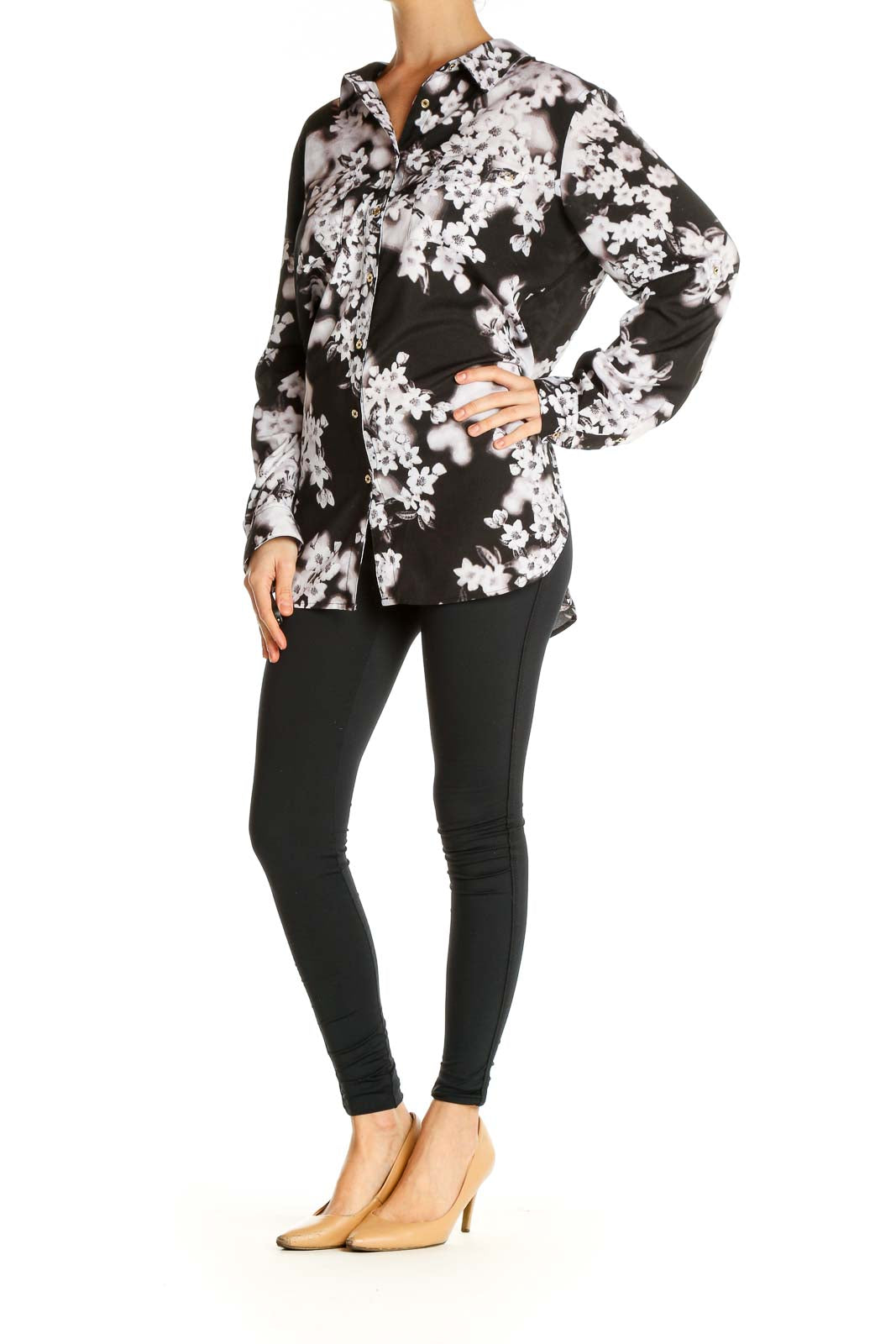 Black Floral Print Bohemian Shirt