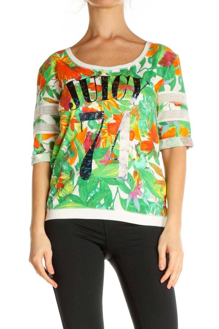 Green Printed Casual T-Shirt