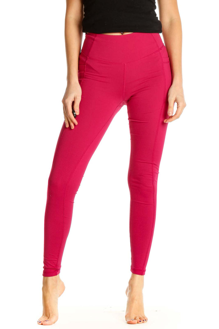 Pink Solid Casual Leggings