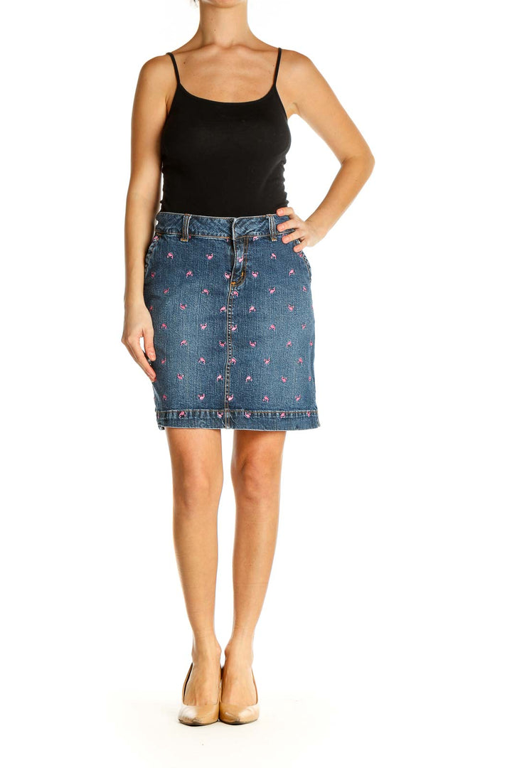 Blue Printed Brunch Pencil Skirt