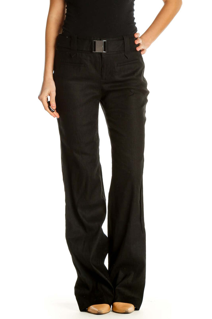 Black Solid Classic Trousers