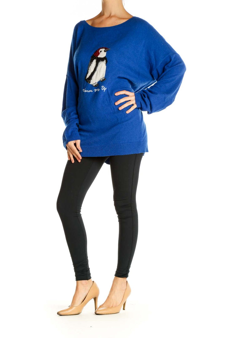 Blue Graphic Print All Day Wear Sweater