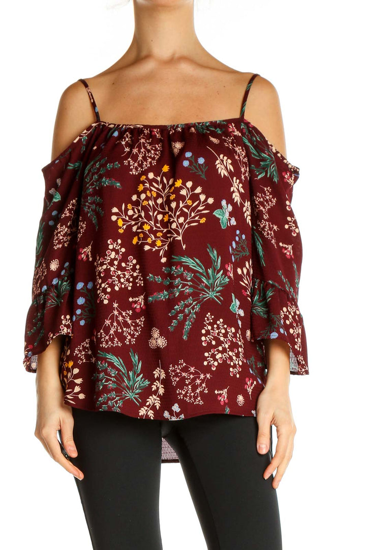 Red Floral Print Holiday Top