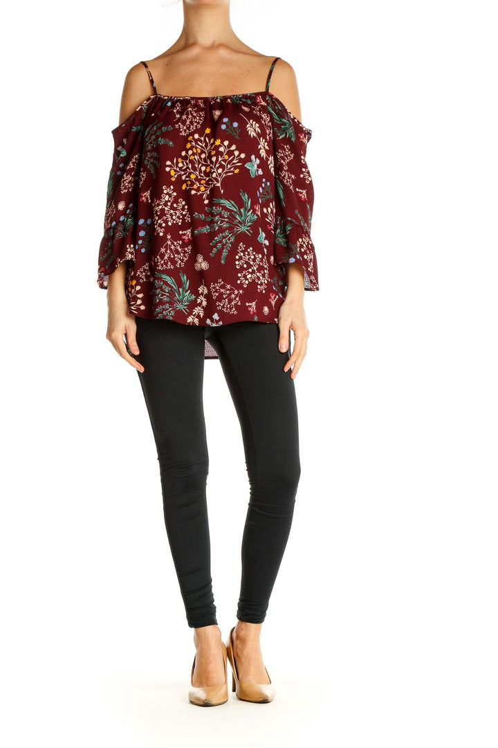 Red Floral Print Holiday Top