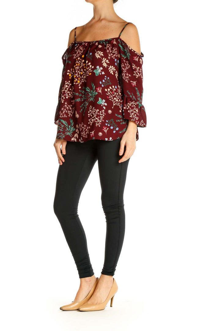 Red Floral Print Holiday Top